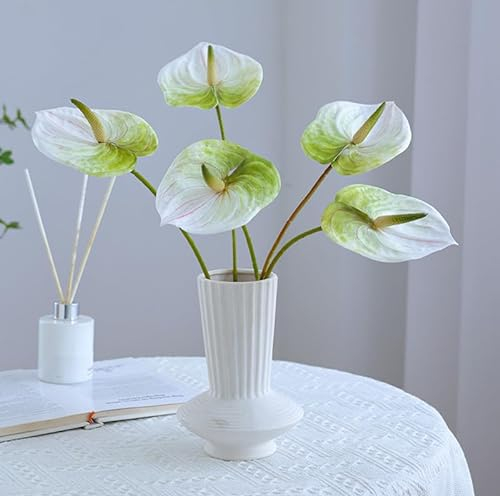 JOSON Künstliche Anthurium-Lilien-Blumen, permanente Blumen für Zuhause, Blumenstrauß und grünes Blatt, Hochzeit, Festival, Dekoration, Blumenarrangement, 6 Stück, 68,6 cm, Weiß