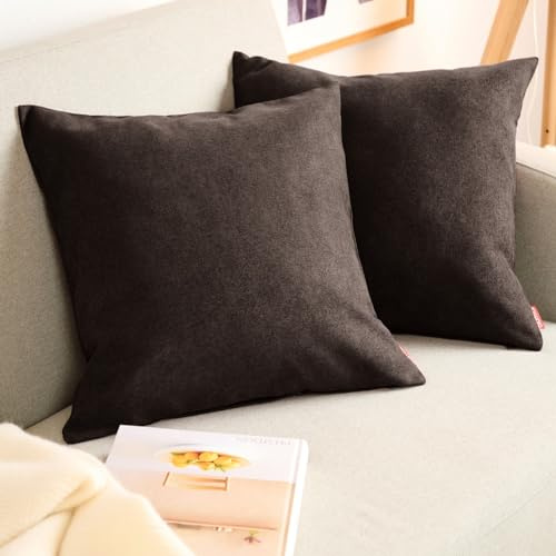 Blumtal Juego de 2 Funda para Cojín de Chenilla - Fundas Decorativas de cojín para sofá con Cremallera Cubierta, Marrón Oscuro, 45 x 45 cm