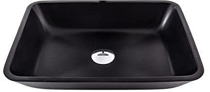 Ksunun Lavabo da Appoggio Bagno Lavabo in Vetro Temperato Lavabo da Bagno Nero Opaco Lavandino Bagno da Appoggio Design Rettangolo con Tubo Pop-Up in Ottone, per Bagno e Toilette
