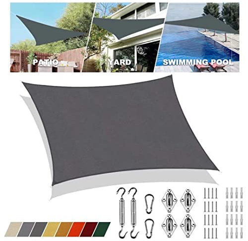 Sonnensegel falt quadratisch 3x6m UV-Schutz Wasserdichter Sonnenschutzblende Atmungsaktiv Picknick Für Terrasse Mit Zubehör Edelstahl Befestigungs Kit, Grau