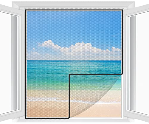 Cinkee Moustiquaire Fenêtre Peut être coupé individuellement | Pour fenêtres jusqu'à 250cm x 150 cm |Lot de 2 moustiquaire fenetre ajustable en maille fine, sans perçage, avec ruban adhésif -Noir