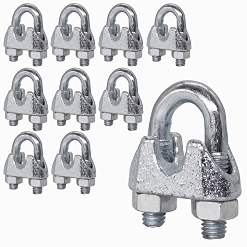 Confezione da 10 morsetti per fune metallica M8, DIN 741, morsetto in acciaio per fune metallica Ø 10 mm, sella per bulloni a U (10 pezzi, M8 per Ø 10 mm)