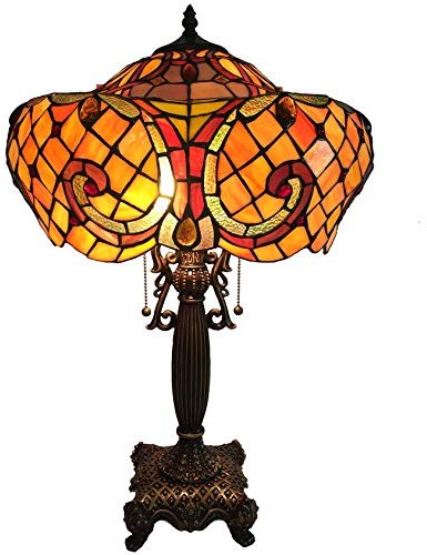 Bieye L30783 Lampada da tavolo in vetro colorato in stile Tiffany barocco con paralume largo 16 pollici e alto 24 pollici (Arancia)