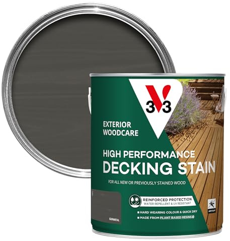 V33 High Performance Decking Stain - Long-Lasting Weather Protection - UV-Resistant - Anti-Slip - Biosourced Formula - Gunmetal 2.5 litres