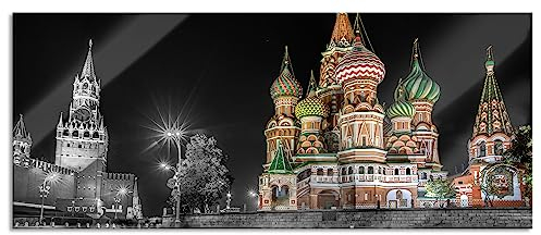 Pixxprint Glasbild Panorama, Wandbild aus Echtglas, Basilius Kathedrale in Moskau, 120x50 cm, inkl. Aufhängung und Abstandshalter