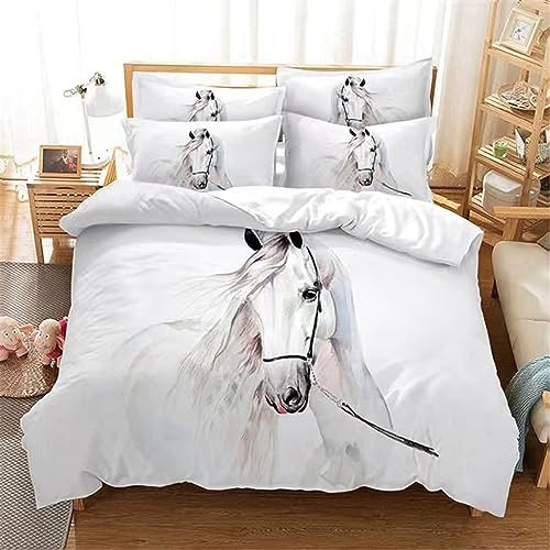 CXYXHW Juego de ropa de cama de microfibra con diseño de caballos, 3D, con cremallera y funda de almohada, para niños, adolescentes, 135 x 200 cm