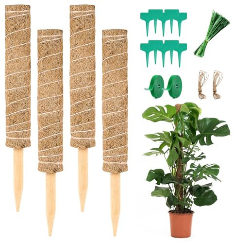 Vicloon Bastone per Piante, 4Pcs Piante Rampicanti Bastone, Stecche per Pianti 40cm, Palo Totem in Fibra di Cocco, Tutore per Pianti, Muschio Palo Totem per Rampicante Estensione