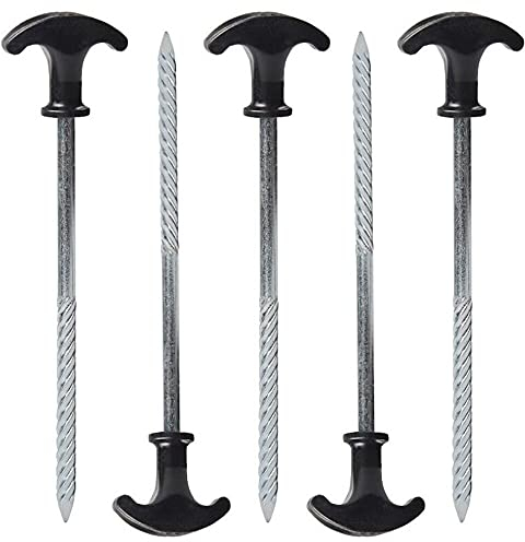 Xzeit Camping Zeltheringe, Zeltheringe, Zeltheringe, 5 Stück, Edelstahl-Zeltheringe, 20 x 5 cm, für den Außenbereich, Camping, Zelt, Markise, Heringe, T-Typ, Schraube, Spiralheringe