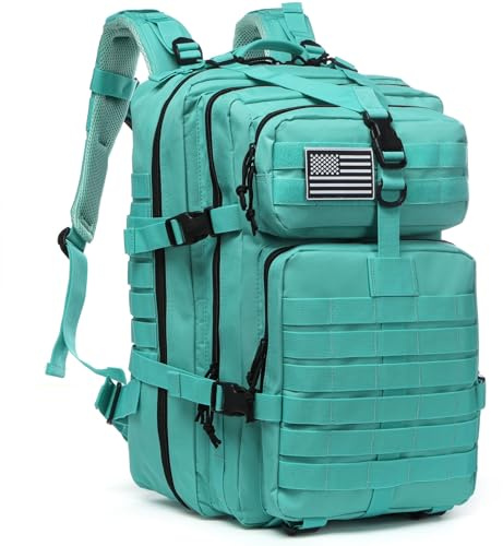 GUJOIN Zaino Tattico 50L Impermeabile, Nylon Resistente per Pesca, Caccia, Escursionismo, Campeggio Militare (Ciano)