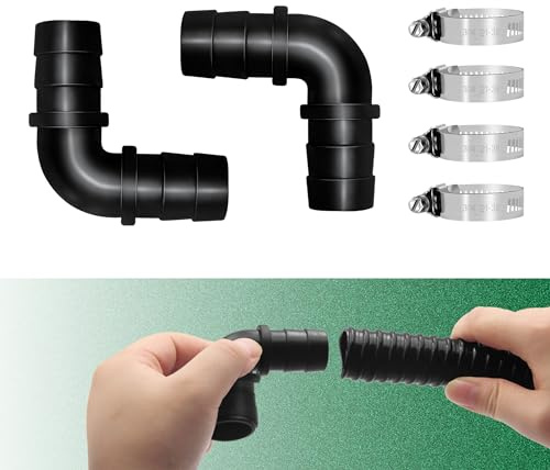 LONGRUNNEW 1 Inch Elbow Barb Fitting Pond Hose Adapter Air Hose Fittings, Garden Hose Quick Connecter with 4 Clamps for Pool Spillway Waterfall Fountain Tube-6 Pieces Set