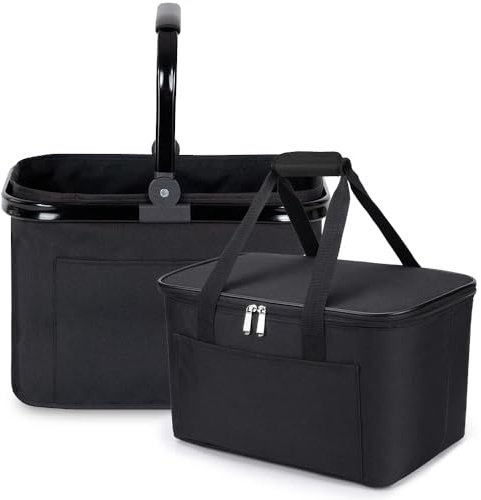 30 l klassiskt inköpsset 2 delar bestående av shoppingkorg och kylväska shoppingkorg med aluminiumhandtag vikbar shoppingväska med isolering för arbete/shopping