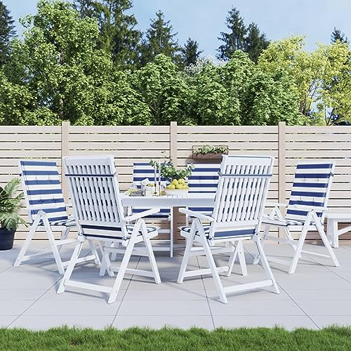 Homgoday Gartenstuhlauflagen Hochlehner 6 STK. Stuhlauflagen Hochlehner Sitzauflagen Sitzkissen Polsterauflagen Stuhlkissen Auflagen für Hochlehner Gartenstuhl Blau & Weiß Gestreift Stoff