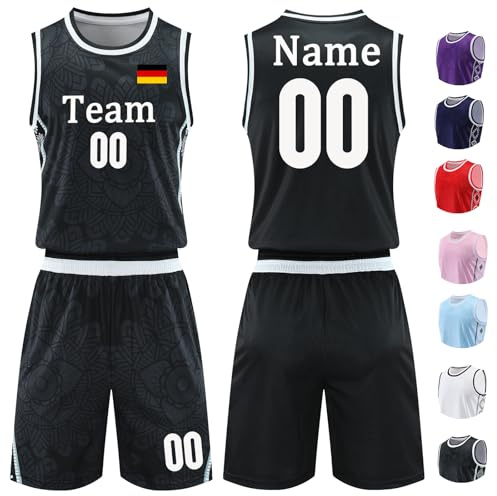 Basketball Trikot Jersey Shirt und Shorts Personalisiert für Erwachsene Kinder Basketball Set Basketball ärmelloser Anzug Basketball Sportbekleidung Basketball Geschenke für Jungs Herren Mädchen
