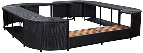 Gecheer Bordo per Vasca da Spa Quadrato, con Gradini in Legno di Acacia e Struttura in Polyrattan PE e Acciaio Verniciato, 268x268x55 cm, Nero for Spa Esterna