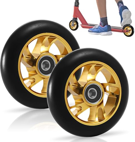 Ruedas De Patinete Scoter,2 Piezas 120mm Ruedas De Scooter,Ruedas Stunt Scooter,ABEC-9,Stunt Scooter Ruedas Para Scooter,Unisex Adulto(oro)