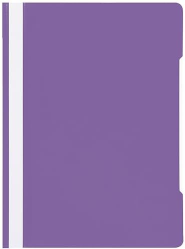 Conipa Cartellina portadocumenti A4 con spazio per scrivere, in plastica PP standard senza PVC, copertina trasparente, quaderno per scuola, ufficio (scuola e lavoro, viola, 25 cucitrici