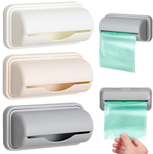 ULTECHNOVO Trash Bag Holder Wall Mount Adhesive Garbage Bag Container for Rolled Bags Large Opening Plastic Storage Box with Removable Cover 3 pack 5.90 X 2.67 X 1.77 in