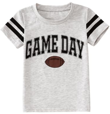 IZYJOY Game Day Shirts for Toddler Boy Girl Football Short Sleeve T-Shirt Kids Football Fans Outfit Rugby Sports Gift Tee Top(Gray,5-6T(120))