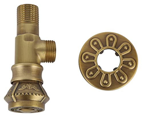 HUSHUI Valvola Ad Angolo, Valvola di Arresto Dell'acqua in Ottone per Lavello Bagno, con Design Europeo Anticato Spazzolato, Antigoccia