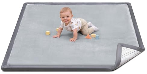 Favodormir Alfombra de Gateo 120x120x3cm para Bebé con Base Antideslizante, Suave para Habitación Infantil, Manta de Juego para Corralito, Tapete de Actividades, Gris
