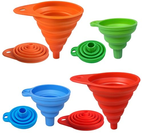 4-Pack Kitchen Funnel Set, Small and Large, Upgraded Kitchen Gadgets Accessories Foldable Silicone Collapsible Funnels for Filling Water Bottle Liquid Transfer Food Grade