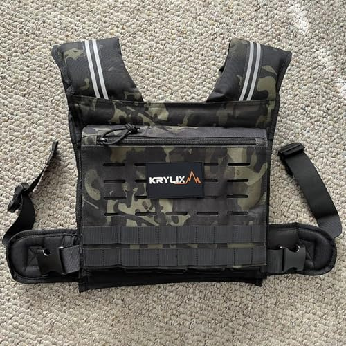 KRYLIX justerbar viktväst (0–18 kg) kamouflagefläck svart avtagbara vikter jogging styrketräning. (Camo)