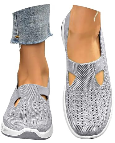 riou Zapatillas Ortopédicos Mujer Verano Malla Comodos Ligeros Zapatos sin Cordones para Caminar Transpirables y Antideslizantes Zapatos para Ancianos Soporte de Arco Sandalias Senderismo