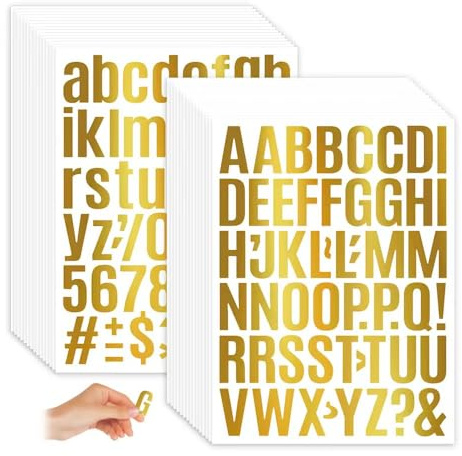 30 Piezas Pegatinas Letras Adhesivas,Sticker Numeros y Letras,Hmcey Letter Sticker Journaling,Pegatinas Decorativas Album Fotos,Pegatina para Botella de Agua para Fotos, Regalos, DIY - Dorado