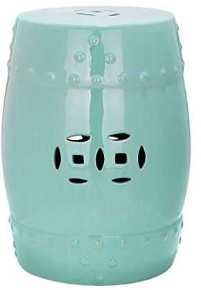 SAFAVIEH Modern Ceramic Garden Stool, in Robins Egg Blue, 35 X 35 X 45