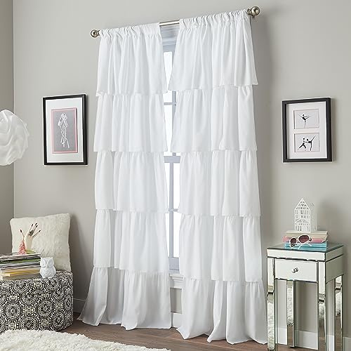 Curtainworks Flounced Ruffle Rod Pocket one Curtain Panel, 63 in, White