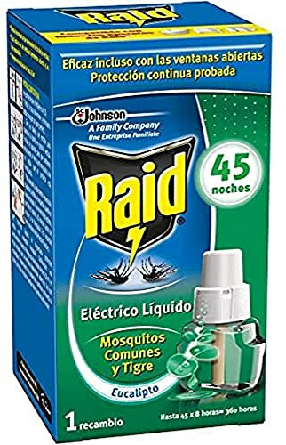 Raid - Recambio para difusor eléctrico anti mosquitos comunes y tigre aroma eucalipto, 45 noches, 1 recambio