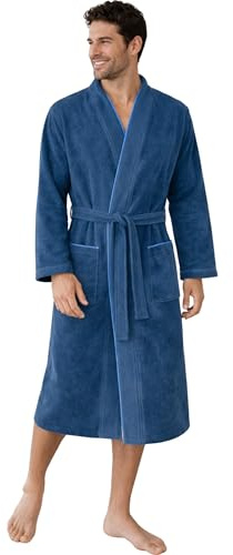 Morgenstern Peignoir Homme 100% Coton Éponge Velours Sans Capuche Kimono Lux Long Oeko-Tex Standard L Bleu