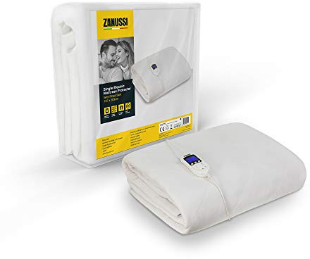 Zanussi Single Electric Blanket Mattress Protector 9 Heat Settings, Low Energy & Energy Efficient, Machine Washable, Overheat Protection, 107 X 203 cm, 60W, White ZESB7001, 2 Year Guarantee