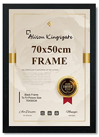 Alison Kingsgate Modern 70X50CM Black Photo Frame-Engineered Wood Picture Frames with Shatterproof Perspex - Ideal for Certificates & Artwork- Wall Mount- Multiple Sizes & Colours Available