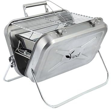 Grille de pique-nique et de camping pliante portable Ved en acier inoxydable - Fumoir à charbon pour terrasse, patio, jardin, camping, randonnée et voyages à la plage.