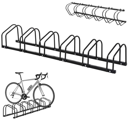 HOMCOM Râtelier 6 vélos range-vélos support de rangement pneu 65 mm sol ou mural pour VTT enfants BMX 179 x 33 x 27 cm acier noir