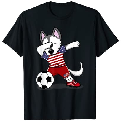 Dabbing Husky America Soccer Fans Jersey USA Flag Football T-Shirt