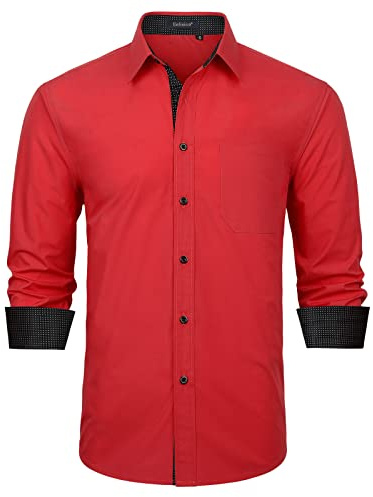 Enlision Men's Shirts Long Sleeve Regular Fit Wedding Dress Shirt Formal Business Contrast Colour Casual Shirts with Pocket