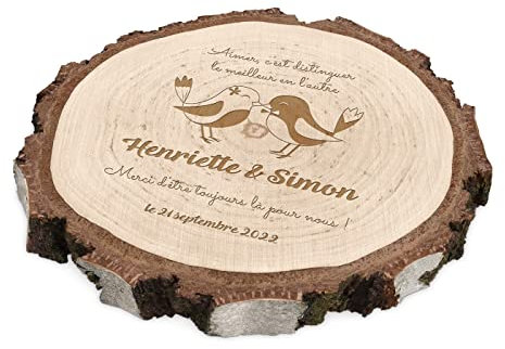 Maverton Rondin de Bois Personnalisable - Tranche de Bois Naturel avec Gravure pour Couple - Cadeau Personnalisé -Couple - Cadeau Mariage - Decoration en Bois - Noel - Mariage