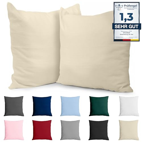 Kissenbezug 50x50 Baumwolle Renforcé (2er-Set) - Beige - Dicht gewebt mit 57 Fäden/cm² - Kissenhülle 50x50 cm - Oeko Tex Zertifiziert - Dreamzie