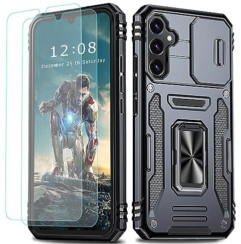 YmhxcY For Samsung Galaxy A54 5G Case, With 2*PET Screen Protector, With Slide Camera Cover，Military Grade Protective Case,360° Rotate Metal Stand For Samsung Galaxy A54 5G-Black