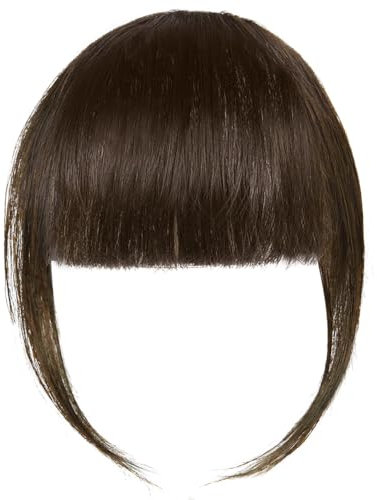 LOPHE Pony Haarteil, Echthaar Fringe Natürlicher Dunkelbraun, One Piece Human Hair Natürliche Bangs für Frauen, Air Bangs mit Clip