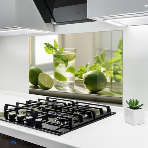 ARTHUB® Küchenrückwand aus Glas 50x70 cm, 4mm ESG | Spritzschutz, Glasplatte, Herdspritzschutz, Wandschutz für Herd, Hartglas, Lebensmittel, Getränke, Mint Lime Glass