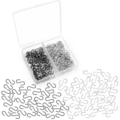 150 Stück Mini Haken zum Einhängen,Stabil und Langlebig S-Förmige Haken Klein,Mini S Haken Steckverbinder Silber Schwarz,Klein Metallhaken Haken mit box für DIY Handwerk,Schmuck,Schlüsselkette,Tag