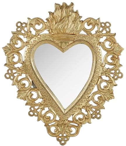 Stor Ex-voto hjärtspegel, dekorerad med en hjärtfris flamma, vackert utförande, gyllene barockram, storlek 24,8 x 29,8 cm
