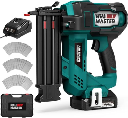 NEU MASTER Akku Nagler, Professional Nagelpistole max. 50 mm Nagel Tiefenregulierung Mit 18V Akku & Batteriestand & 1800 Nägel, Nägler für Zierleisten, Holzarbeiten, DIY-Polstermöbel
