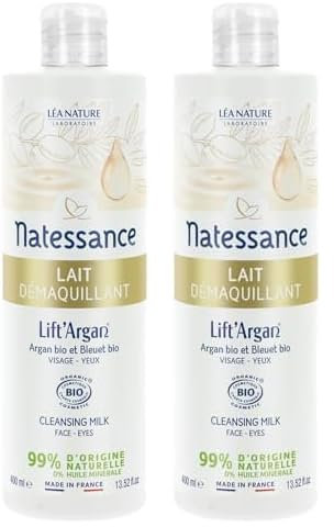 Natessance | Lait Démaquillant – Lift’Argan | Élimine Maquillage et Impuretés | Huile d’Argan Bio | Visage - Yeux | Tous types de peaux | Certifié Bio | 99% d’origine naturelle | 400 ml (Lot de 2)