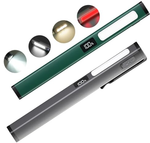 2 Stück LED-Stiftlampe, COB-Arbeitsleuchte, USB C Wiederaufladbare, 6 Modi Helligkeit, IPX5 Wasserdicht, Mini LED Taschenlampe mit Magnet & Batteriestandsanzeige, für Camping, Notfälle, Werkstatt