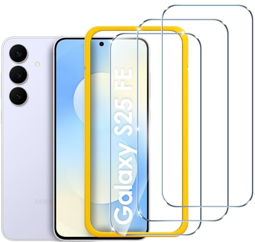 ivoler Pack de 3 Film de Protection d’écran en Verre Trempé pour Samsung Galaxy S25 FE 5G, avec Outil d'Installation Facile, Installation en 30 Secondes, Dureté 9H Glass, Anti Rayures, sans Bulles