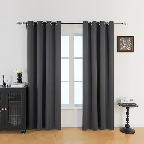 Winwingo Blackout Curtains for Bedroom H 214 x W 132 cm Length - Room Darkening Sunlight Blocking Grommet Window Curtains for Living Room, 1 Panels, Dark Gray